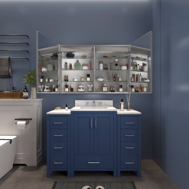 ExBrite 36" x 30" LED Lighted Bathroom Medicine Cabinet with Mirror,Recessed or Surface Mount,Defog