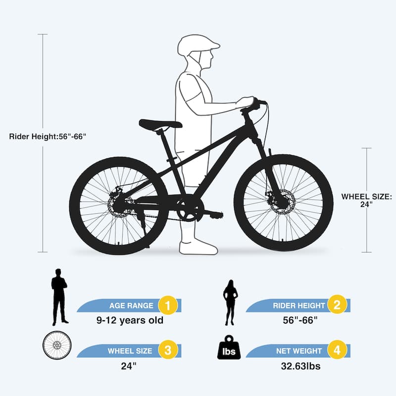 Mountain Bike,24 Inch MTB for Boys and Girls Age 9-12 Years