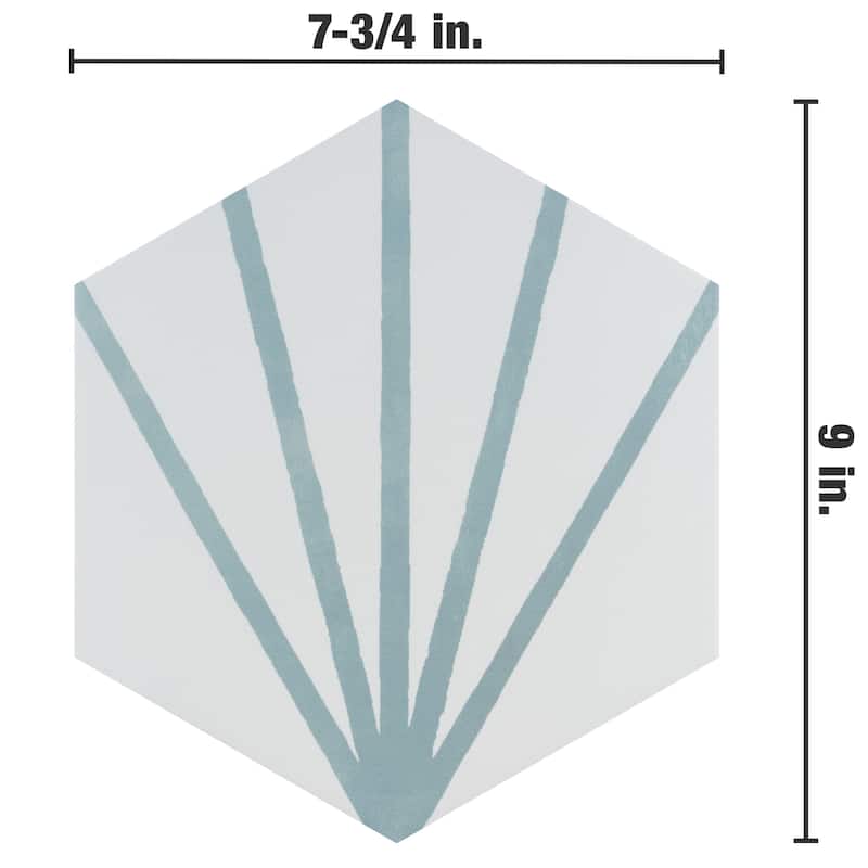 Merola Tile Horizon Dawn Hex Aguamarina 7-3/4" x 9" Porcelain Floor and Wall Tile