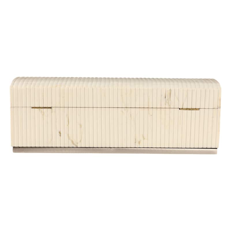 Modern Ribbed Keepsake Box with Metal Closure and Lid - 16.5", Cream - 16.25"