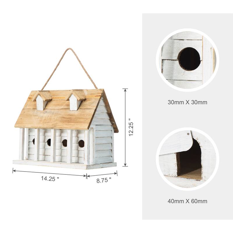Glitzhome 14.25"L Wood Distressed Solid Wood Cottage Birdhouse