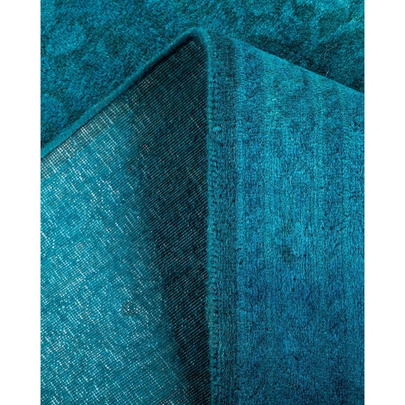 Overton Hand Knotted Wool Vintage Inspired Modern Contemporary Overdyed Blue Runner Rug - 2' 7" x 21' 1"