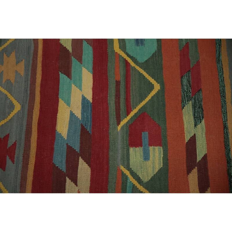 Hand Woven Oriental 100% Wool Carpet Southwestern Tribal Multi-Colored Kilim Area Rug - 13' 2'' X 9' 7''