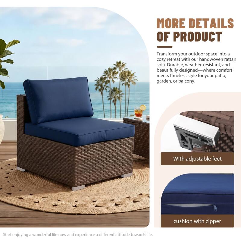 Outdoor Wicker Sectional Sofa 8-Piece Set with Fire Pit Table