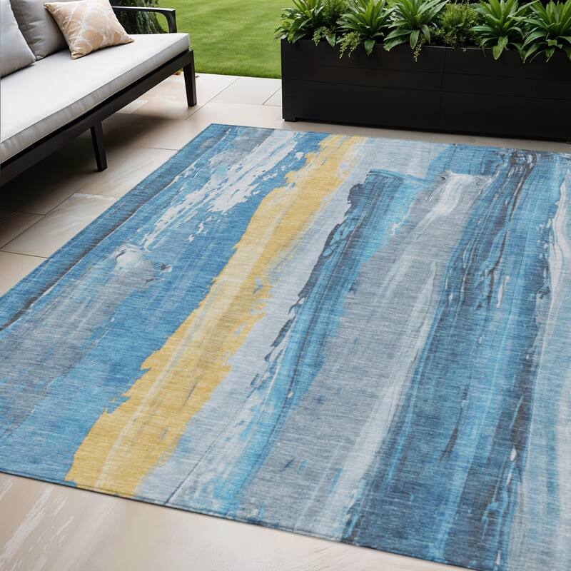 HomeRoots Abstract Transitional Rectangle Outdoor Rug - 5' X 8'