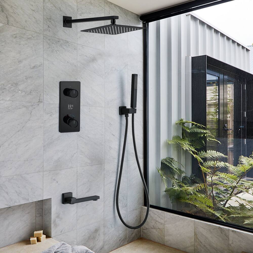 9.84" Thermostatic Complete Shower System with Rough in-Valve, Rain Mixer Shower Combo Set with Handheld