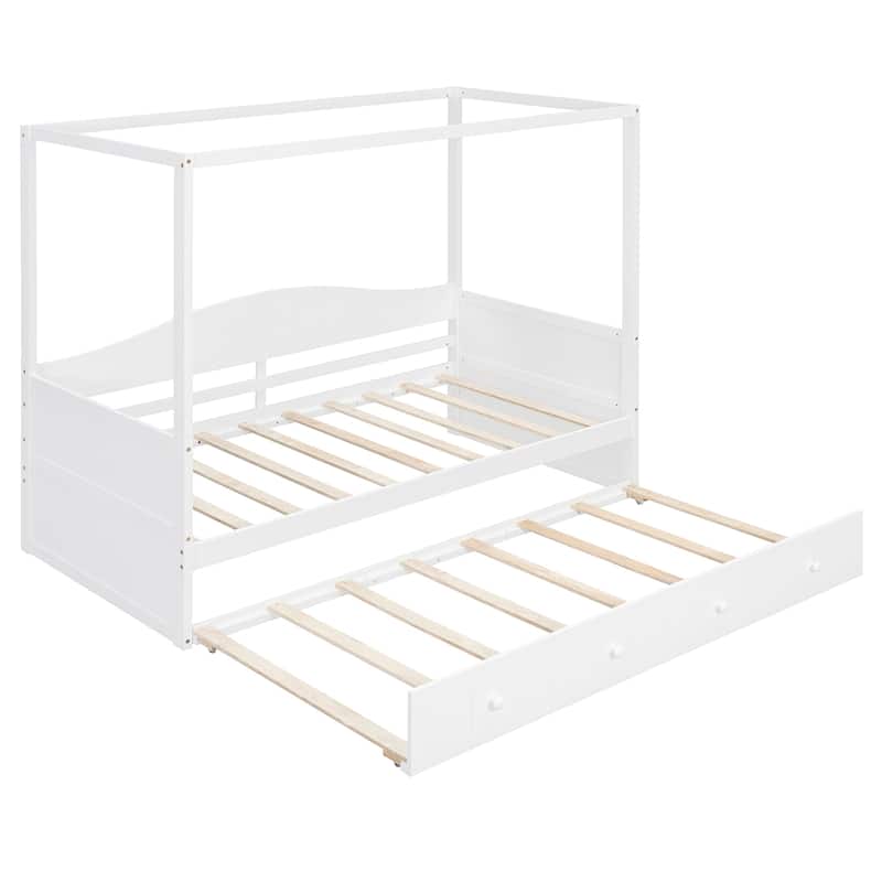 Twin Canopy Daybed with Trundle Bed, Space-Saving Design