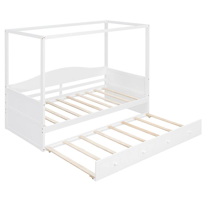 Twin Size Canopy Daybed with Trundle Solid Wood and MDF Frame