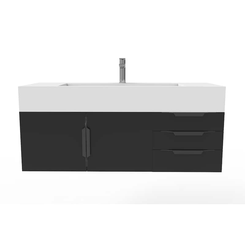 Nile 48" Wall Mounted Bathroom Vanity Set w/ White Top - Black - Matte