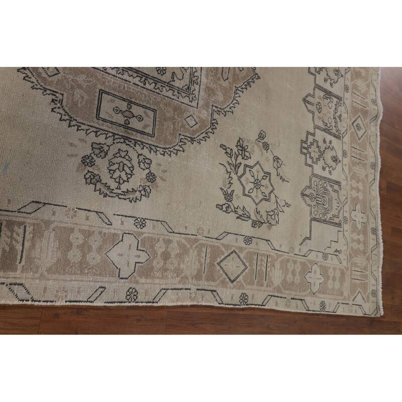 Distressed Orange Tabriz Persian Vintage Rug Hand-Knotted Wool Carpet - 6'8"x 9'7"