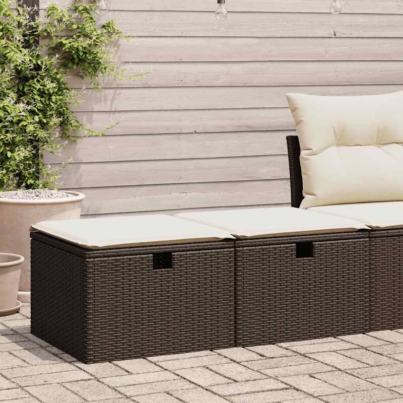 vidaXL Patio Sofa Set with Cushions Storage Stools 2 Piece Poly Rattan Acacia - 21.7 x 21.7 x 14.6 - Brown Medium