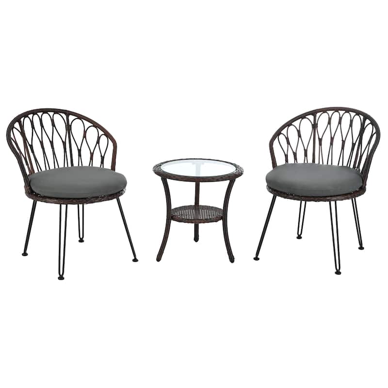 Outdoor Leisure Set,2 Rattan Single Chairs With A Glass Round Table,Perfectly Suited For Patios,Balconies,And Courtyards
