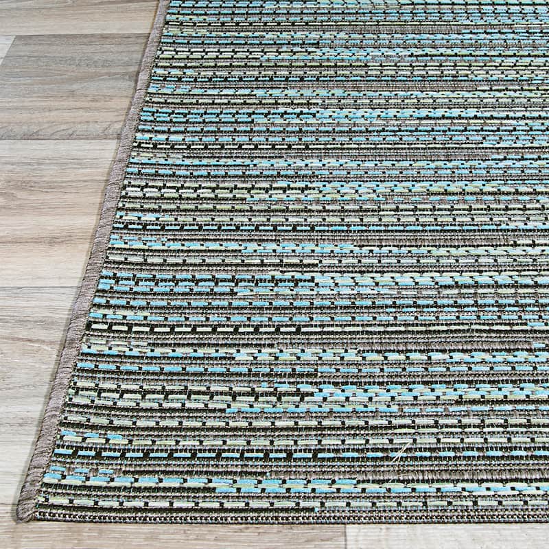 Samantha Diva Aqua Blue- Gray Indoor/ Outdoor Area Rug
