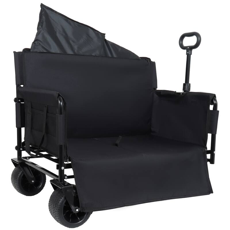3-in-1 Convertible Folding Wagon Cart with Bench Seat & Storage-500lbs Heavy-Duty Utility Wagon,180L Capacity All-Terrain Wheels