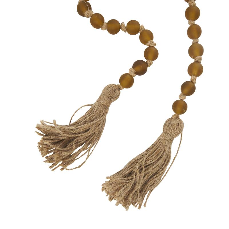 Glass Handmade Round Long Frosted Beaded Garland with Tassel with Knotted Brown Jute - Various Colors - Roche River Decor