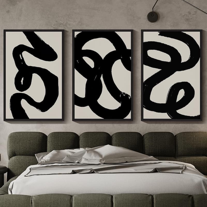 Black Abstract Wall Art Ink Wash Minimalist Lines - 24 x 36
