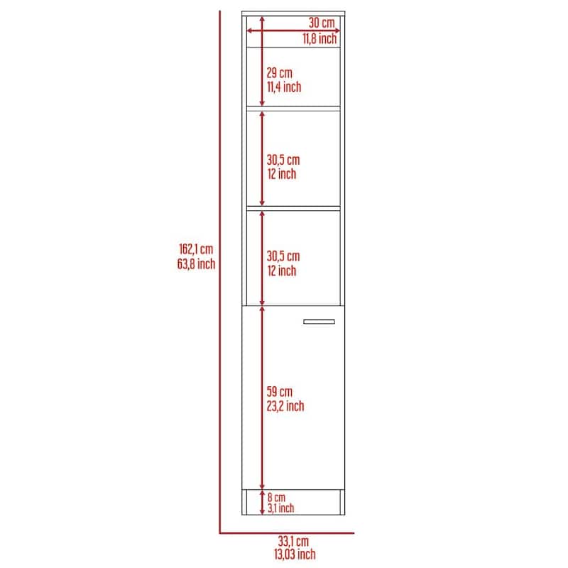 TUHOME Malaga Linen Cabinet with 3 Open Shelves, 2 Inner Shelves and Door