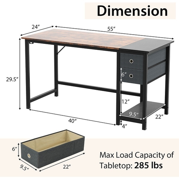 Gymax 55-Inch Home Office Desk Computer Workstation w/2 Drawers