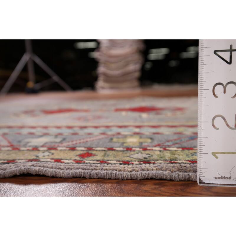 Grey Traditional Kazak Oriental Accent Rug Handmade Wool Carpet - 3'3" x 4'10"
