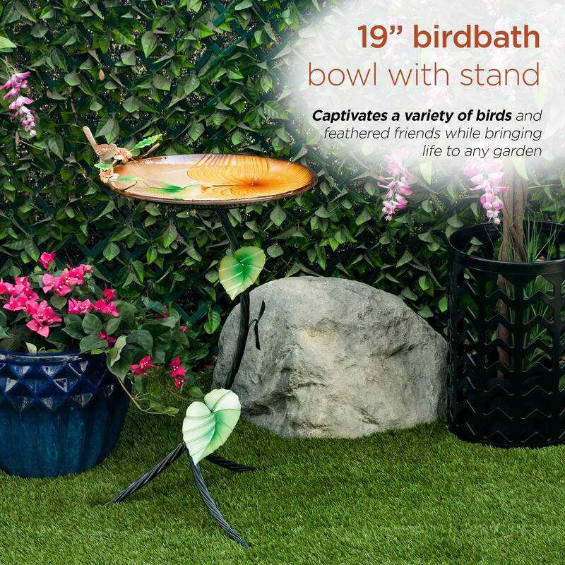 Metal Birdbath with Hummingbird and Branch Stand