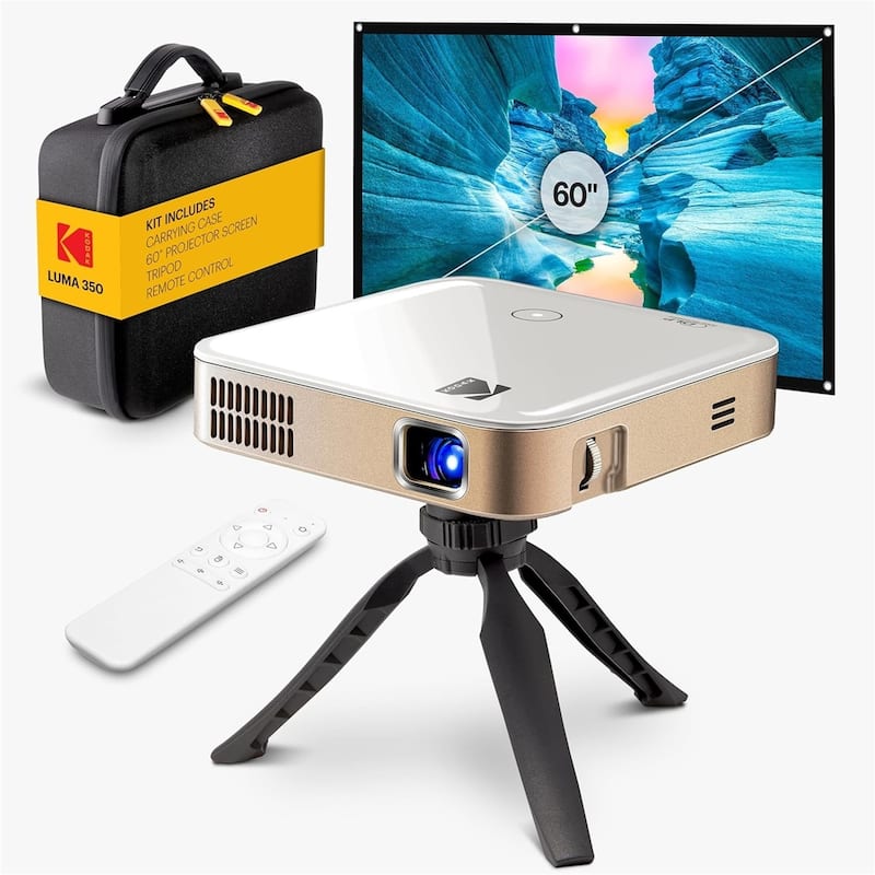 Kodak Luma 350 Smart Projector, Portable Pico Projector with 60" Screen, Case, Tripod & Remote - White