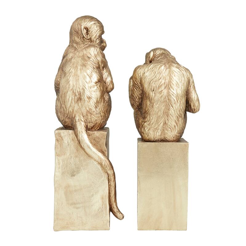 Gold Resin Monkey Decorative Sculpture (Set of 2) - 7 x 6 x 18 and 5 x 6 x 13