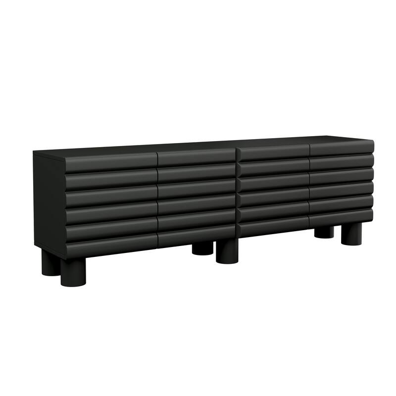 Cream Style TV Stand with Thick Wavy Doors, for TVs Up to 75" - 70.8" W × 14.9" D × 22.8" H