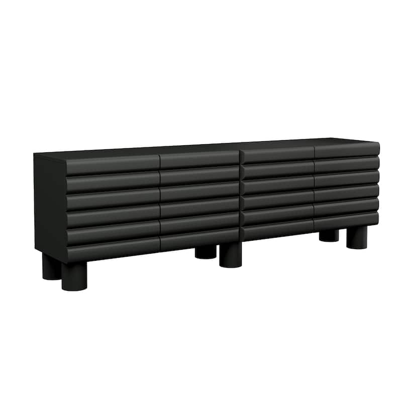 Stylish Wavy Door TV Stand with 4 Cabinets, Adjustable Shelves & Cable Holes, Solid Color Media Console for TVs Up to 75"