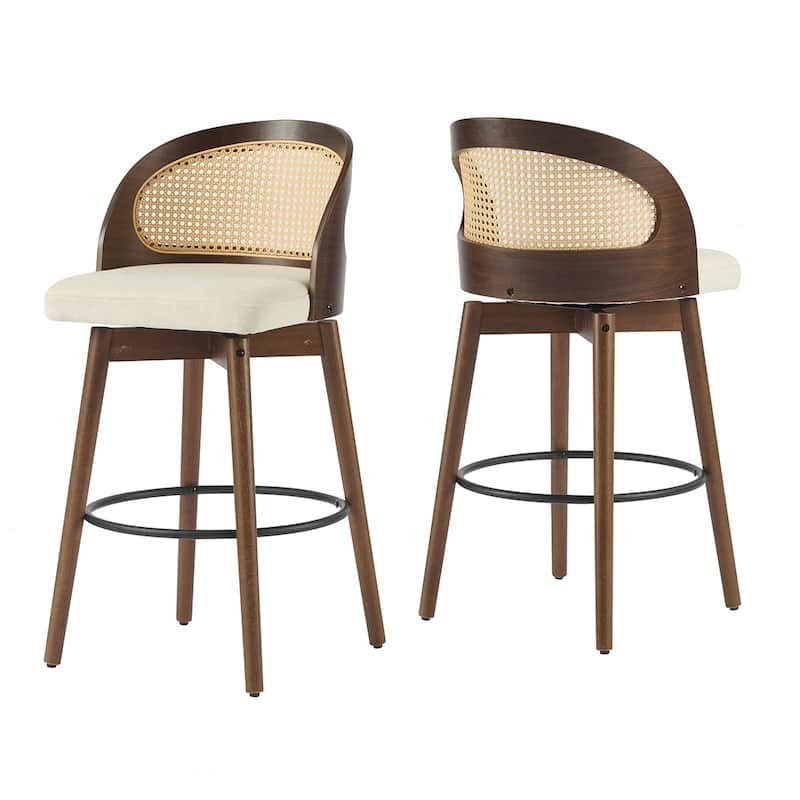 Rattan Fabric Wood Barstool