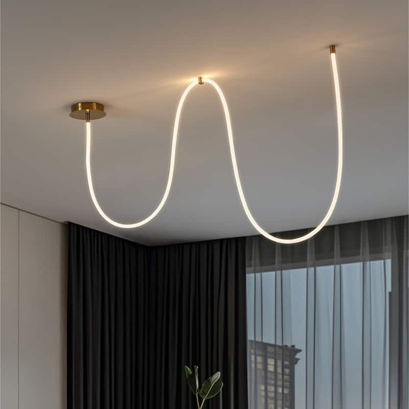 Adjustable Silicone Neon Rope LED Flush Mount, Dimmable, By JONATHAN Y - 1-Light - Gold