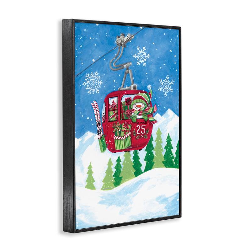 Stupell Snowman on Ski Lift Framed Giclee Art Design By Diane Kater