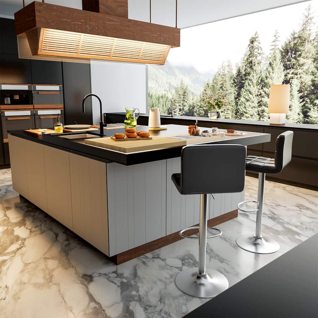 Furniwell Bar Stools with Back Sets of 4 PU Leather Kitchen Counter Square Island