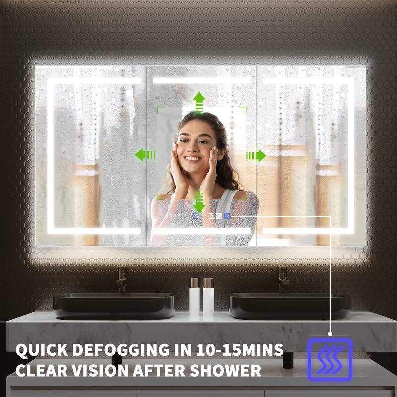 36'' H Recessed or Surface Mounted Bathroom LED Mirror Cabinet With Defogger, Dimmer, 10x magnifying