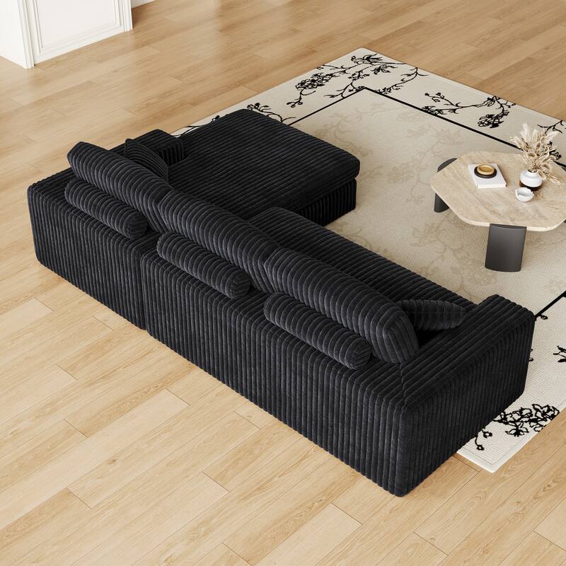 L-Shaped Sectional Sofa with Chaise Lounge, Corduroy Modular Foam Sofa, Upholstered Sofa with 2 Cushion & 2 Throw Pillows