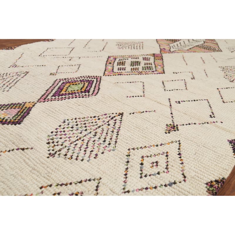 Ivory Moroccan Oriental Area Rug Handmade Tribal Wool Carpet - 5'0"x 8'8"
