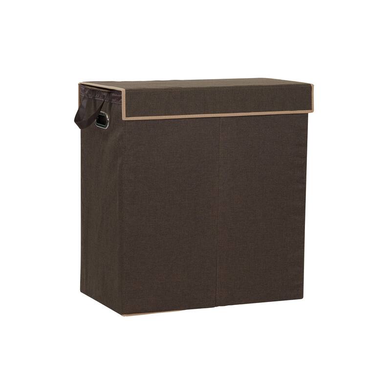 Household Essentials Double Hamper Laundry Sorter with Magnetic Lid, Brown Coffee Linen - 14.0"L x 24.0"W x 26.0"H