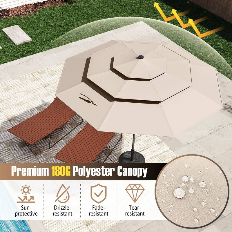Polyester 10.3ft Solar LED Patio Umbrella with Auto Tilt and Crank
