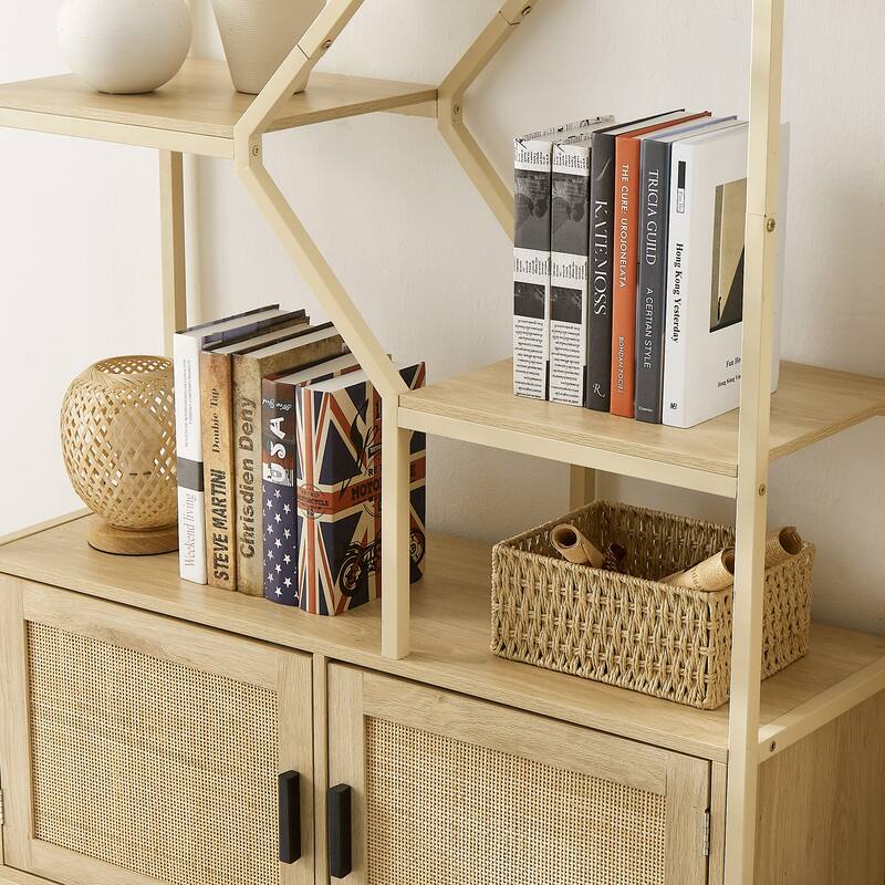 Solid Wood Bookcase Display Storage Cabinet with 7 Cube