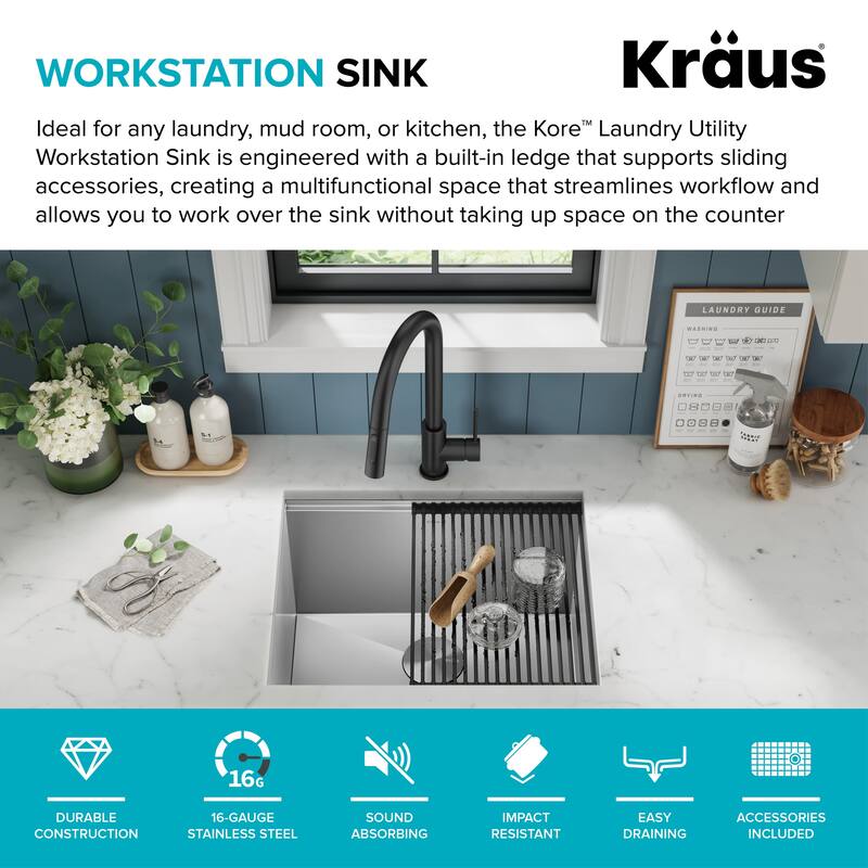 KRAUS Kore Workstation Undermount Stainless Steel Kitchen Sink