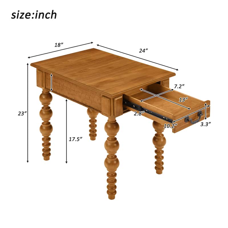 Narrow Sofa Side Table Accent Table Solid Wood End Table with Drawer