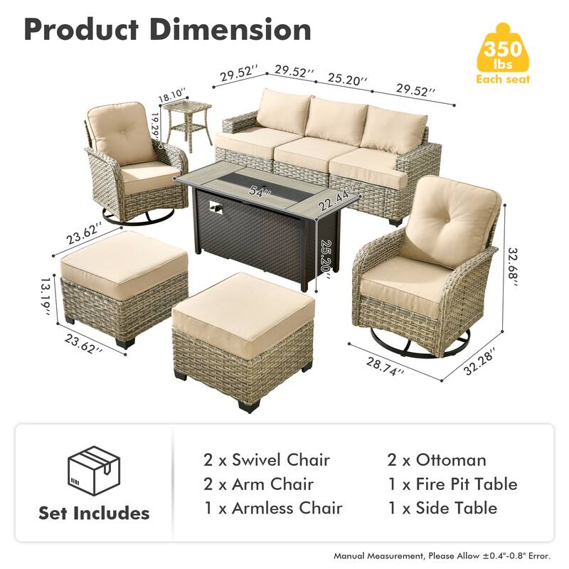 HOOOWOOO 9-piece Patio Sofa Wicker Swivel Rocking Chair Conversation Set