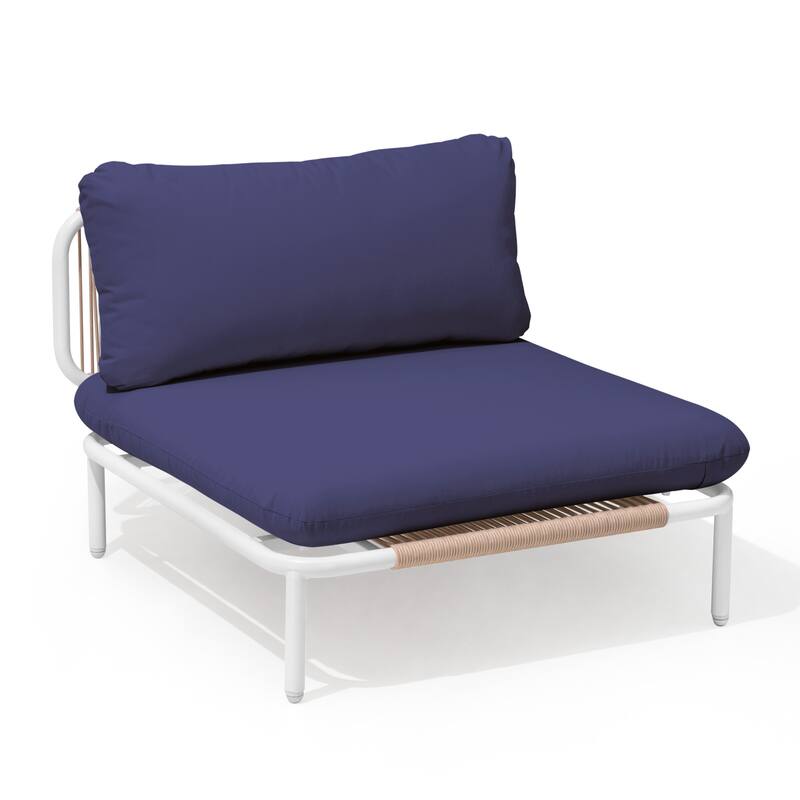 Outdoor Cushioned Sectional Sofa Chat Set Patio Furniture Conversation Set, Free Combination - 1-piece chair - Navy Blue, 1pc rope chair with one arm