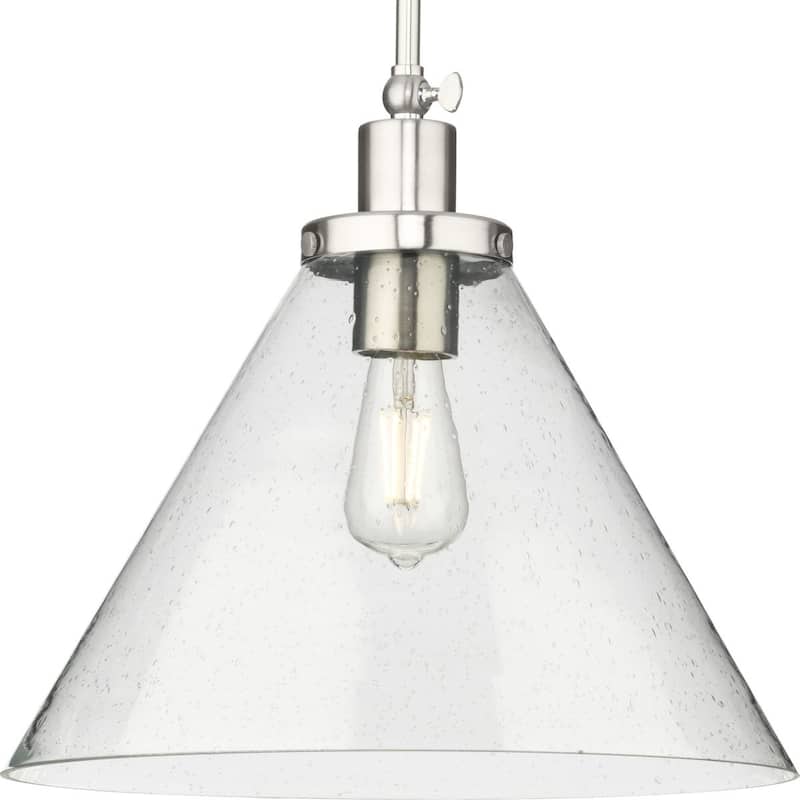 Hinton Collection One-Light Brushed Nickel Modern Farmhouse Pendant - 16 in x 16 in x 14 in - 16 in x 16 in x 14 in