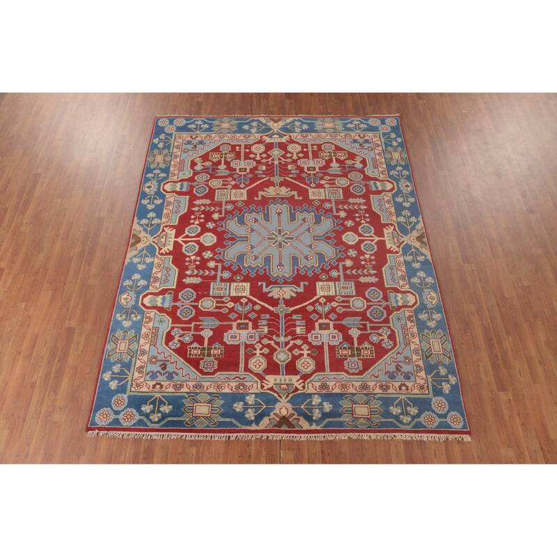 Geometric Kazak Area Rug Hand-Knotted Wool Carpet - 7'9" x 9'9"