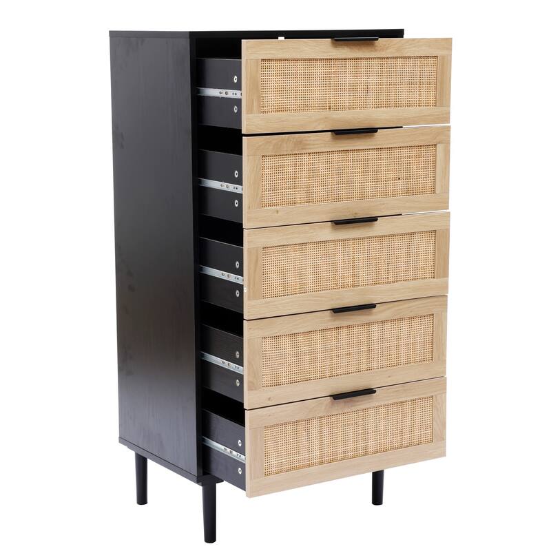 5 Drawer Rattan Dresser - Black/Natural