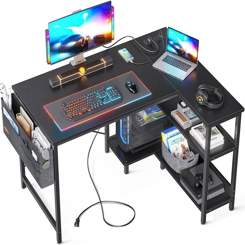40 Inch Small L Shaped Gaming Computer Desk - Black