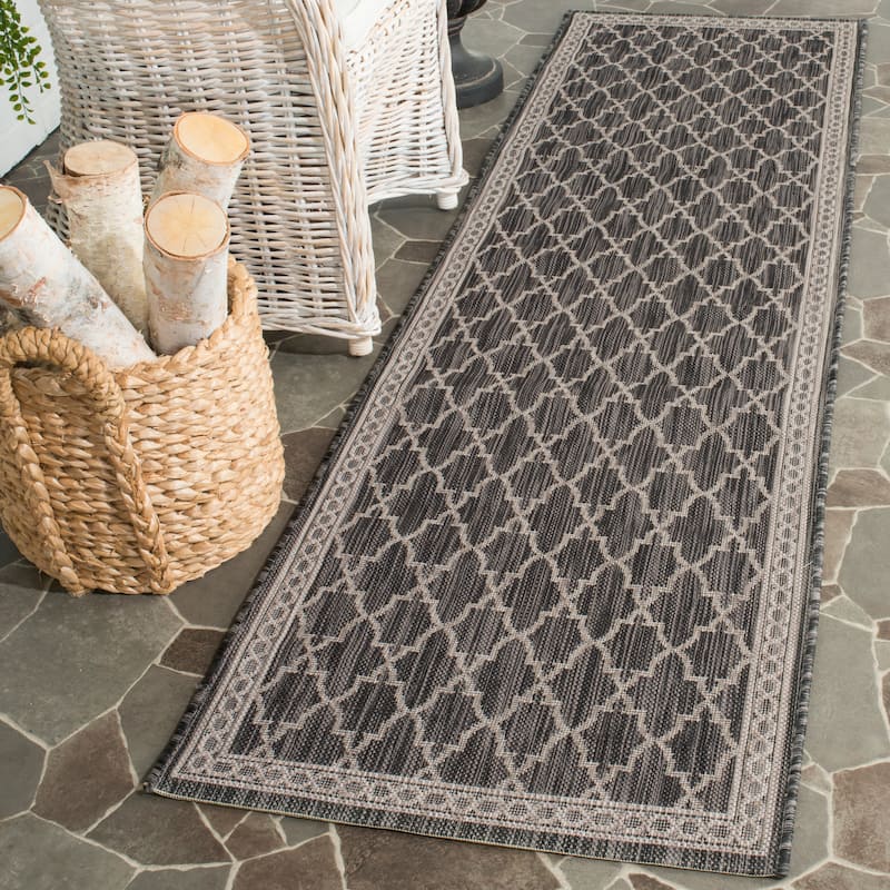 SAFAVIEH Courtyard Shahrzad Indoor/ Outdoor Waterproof Patio Backyard Rug - 2'3" x 12' Runner - Black/Beige