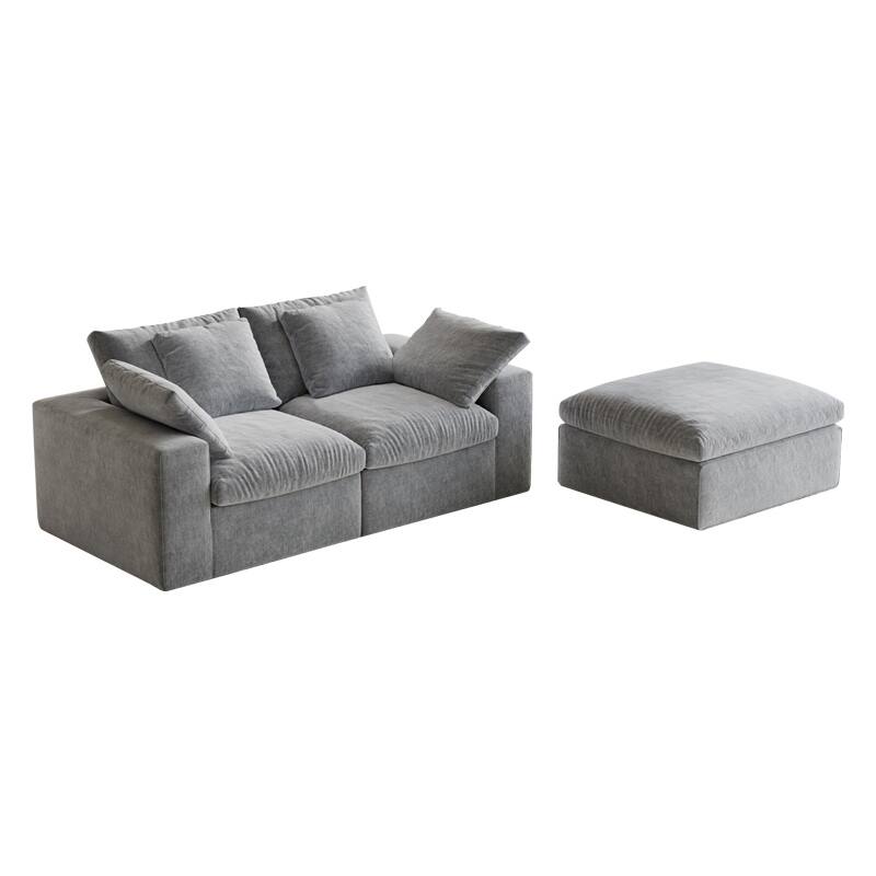Deep Seat Loveseat Sofa & Ottoman Set, Modular L-shaped Sectional Sofa