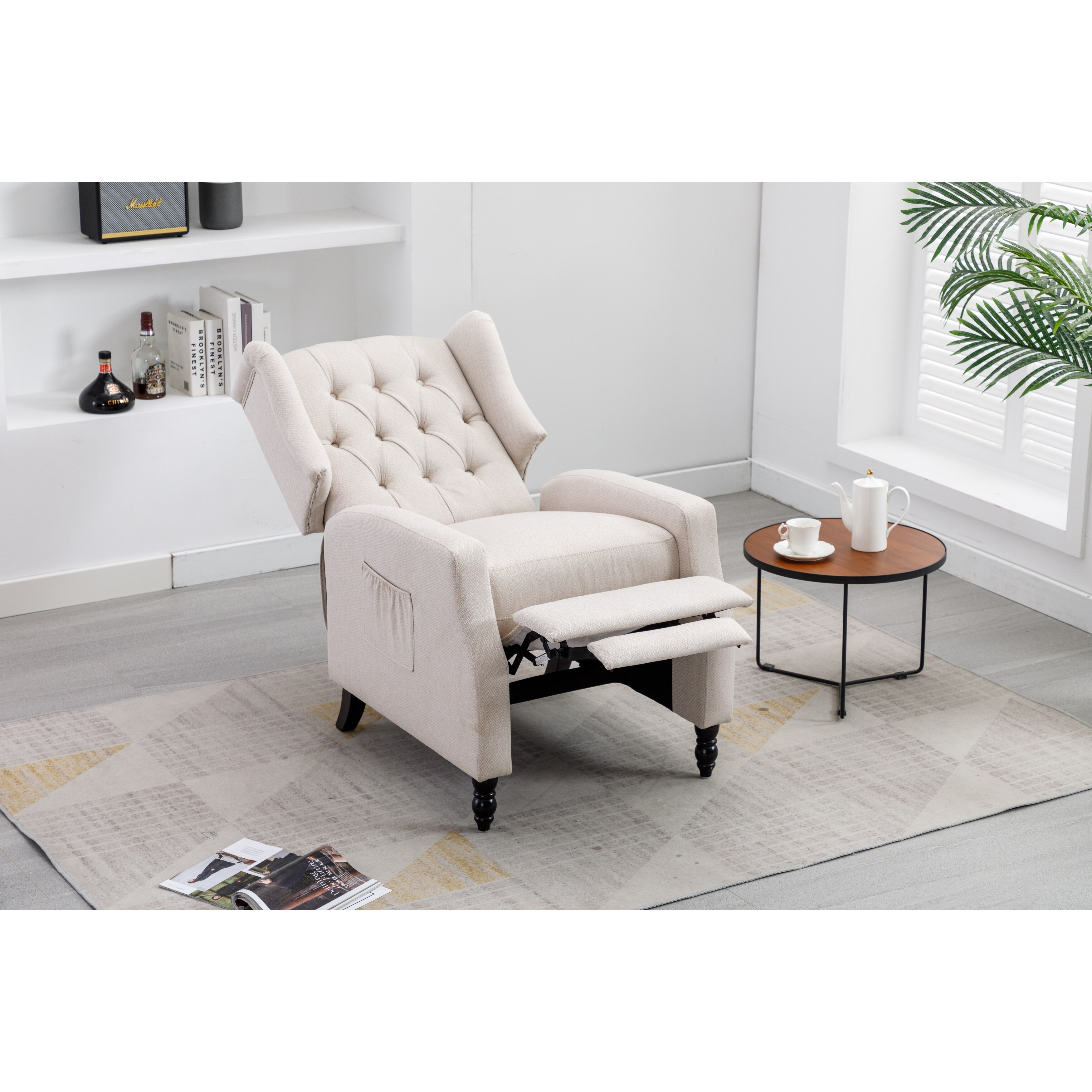 Adjustable Backrest and Footrest Accent Lounge Chair Tufted Beige Sofa