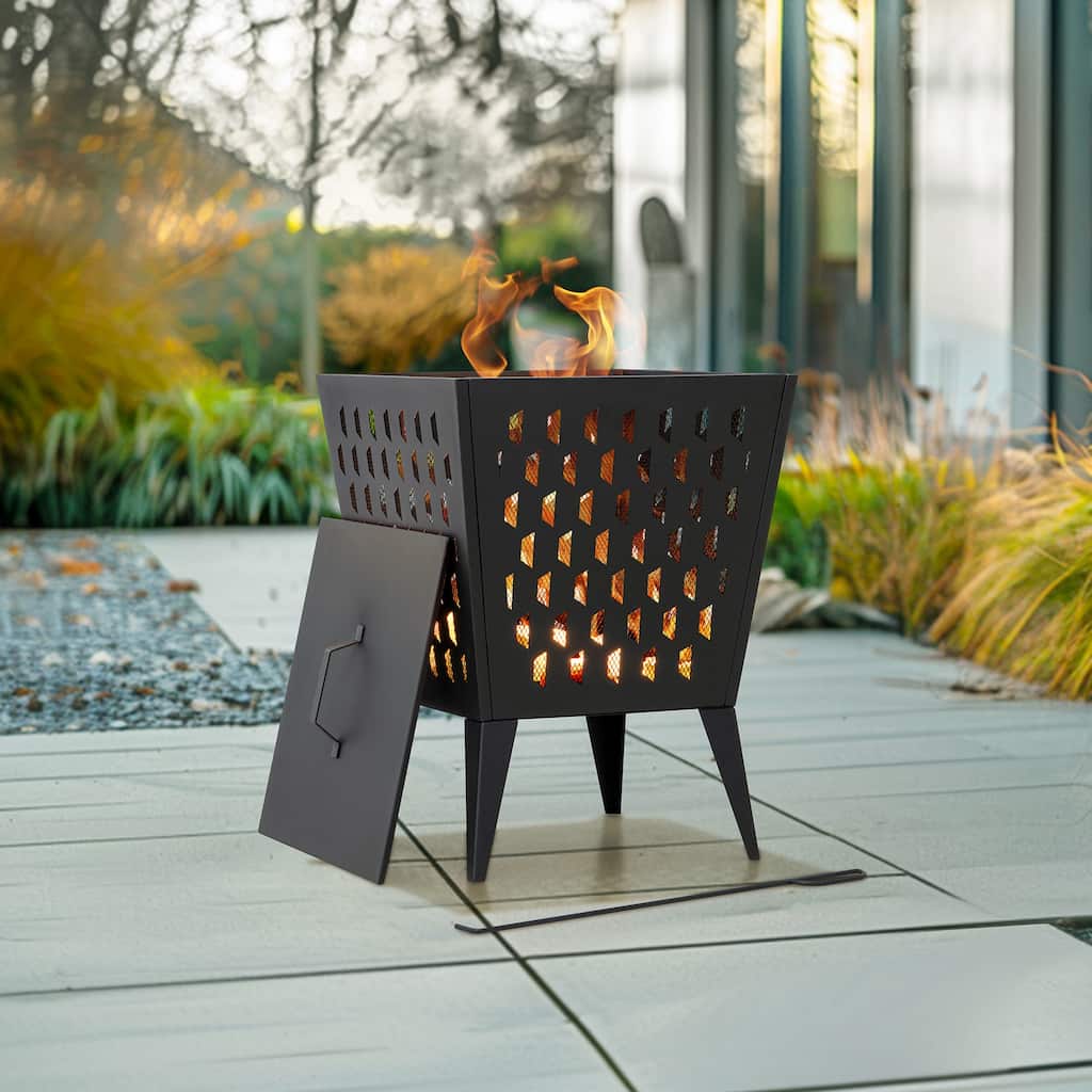 18 IN. Outdoor Fire Pit Wood Burning Fire Pits With Cover and Fire Poker For Outside Patio